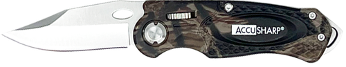 AccuSharp 704C Sport  3" Folding Plain Stainless Steel Blade/Camo Anodized Aluminum Handle Includes Belt Clip