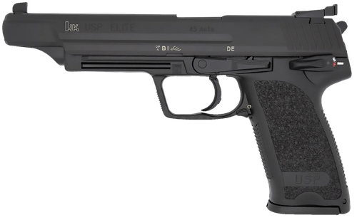 HK 81000368 USP V1 Elite 45 ACP 10+1 6.02" Stainless Stainless Steel Barrel, Black Long/Serrated Steel Slide, Black Polymer Frame, Black Polymer Grip