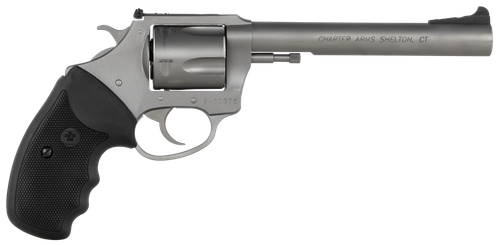 Charter Arms 74460 Bulldog Target Large 44 Special, 5 Shot 6" Matte Stainless Steel Barrel, Cylinder & Frame w/Black Finger Grooved Rubber Grip