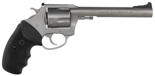 Charter Arms 74460 Bulldog Target Large 44 Special, 5 Shot 6" Matte Stainless Steel Barrel, Cylinder & Frame w/Black Finger Grooved Rubber Grip