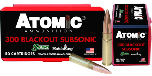Atomic Ammunition 00465 Rifle Subsonic 300Blackout 220gr Hollow Point Boat Tail 50 Per Box/10 Case