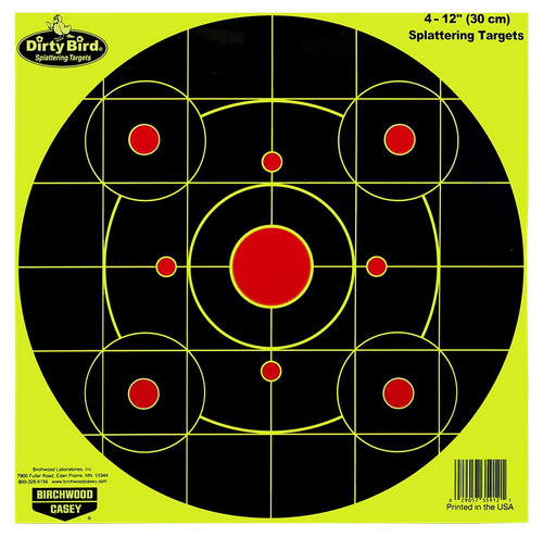 Birchwood Casey 35925 Dirty Bird  12" Bullseye Paper Hanging Pistol/Rifle Black/Yellow 25 Per Pkg