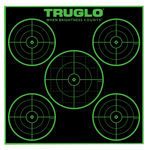 TruGlo TG11A25 Tru-See 5-Bull Target Self-Adhesive Heavy Paper Black/Green 12"x12" 5-Bullseye 25 Pack