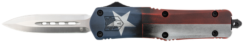 CobraTec Knives MCTXFS3DAGNS FS-3 Texas Flag Medium 3" OTF Dagger Plain Satin D2 Steel Blade, 5" Texas Flag Aluminum Cerakoted Handle