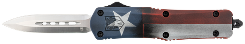 CobraTec Knives MCTXFS3DAGNS FS-3 Texas Flag Medium 3" OTF Dagger Plain Satin D2 Steel Blade, 5" Texas Flag Aluminum Cerakoted Handle