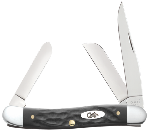 Case 18222 Stockman  Medium Folding, 2.57"/1.88"/1.71" Clip Point/Sheepsfoot/Spey Plain Mirror Polished Tru-Sharp SS Blade, Rough Black Jigged Synthetic Handle