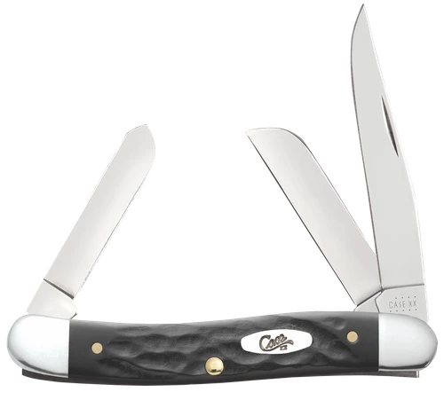Case 18222 Stockman  Medium Folding, 2.57"/1.88"/1.71" Clip Point/Sheepsfoot/Spey Plain Mirror Polished Tru-Sharp SS Blade, Rough Black Jigged Synthetic Handle