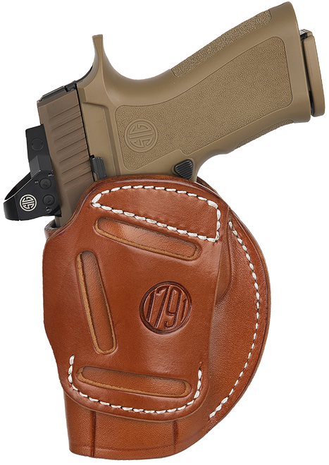 1791 Gunleather 4WH6CBRR 4-Way  IWB/OWB Size 06 Classic Brown Leather Belt Clip Compatible w/ Glock 17/Ruger American Pistol Right Hand