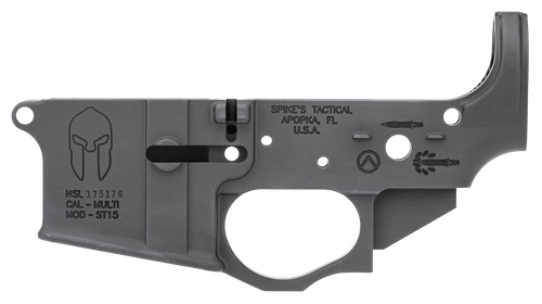 Spikes STLS021 Spartan Stripped Lower Receiver Multi-Caliber 7075-T6 Aluminum Black Anodized for AR-15
