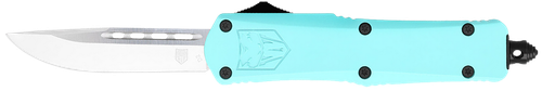 CobraTec Knives STBFS3DNS FS-3  Small 2.75" OTF Drop Point Plain D2 Steel Blade, 4.25" Mint Blue Aluminum Alloy Handle