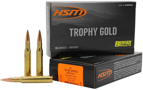 HSM 3006185VLD Trophy Gold Extended Range 30-06 Springfield 185 gr Berger Hunting VLD Match 20 Per Box/ 20 Case