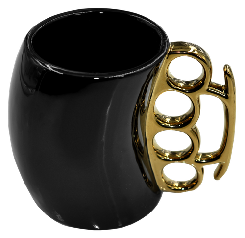 Caliber Gourmet CBGM1026 Caliber Gourmet Brass Knuckle Mug Black & Gold Ceramic Brass Knuckles