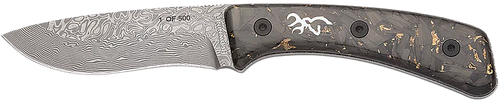 Browning 3220570B Rock  3.50" Fixed Drop Point Plain Acid Etch Damascus Blade, Carbon Fiber Handle
