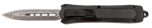 Steel River Knives MA163BDD Spartan  Mini 2.70" OTF Dagger Plain Damascus 440C SS Blade/ Black w/Carbon Fiber Inlay Aluminum Zinc Alloy Handle