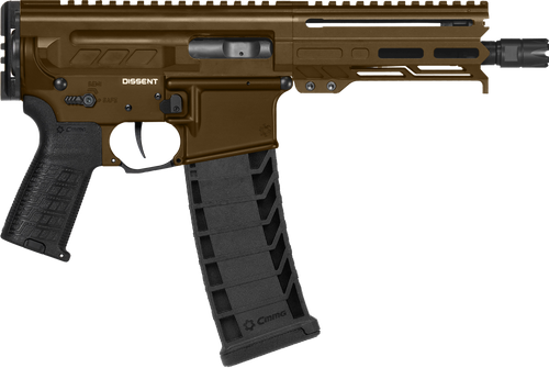 CMMG 94A6867MB Dissent MK4 9mm Luger 33+1 6.50", Midnight Bronze Rec, Picatinny Brace Adapter, 5.50" M-LOK Handguard, Left Side Charging Handle, Zeroed Linear Comp, Zeroed Drop-In Single Stage Trigger