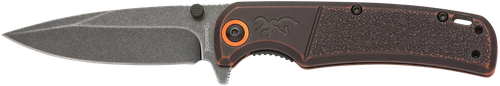 Browning 3220581B Buckmark  EDC Slim 3.13" Folding Drop Point Plain Black Stonewashed D2 Steel Blade, Bronze Stonewashed Polymer Handle, Box Packaging