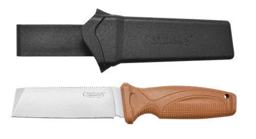 Camillus 19627 Swedge  4.30" Fixed Plain Silver 420 Steel Titanium Bonded Blade, Textured Tan ABS Handle, Includes Sheath