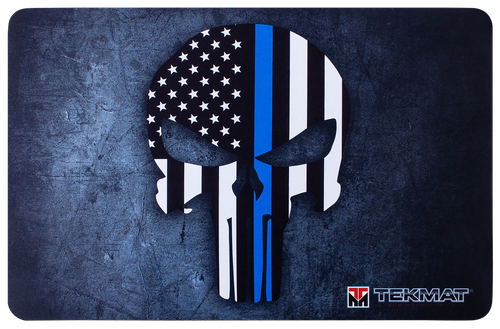 TekMat TEKR17PUNISHERBL Punisher Blue Line Cleaning Mat Black/White/Blue Rubber 11"x17" Blue Line Punisher Skull