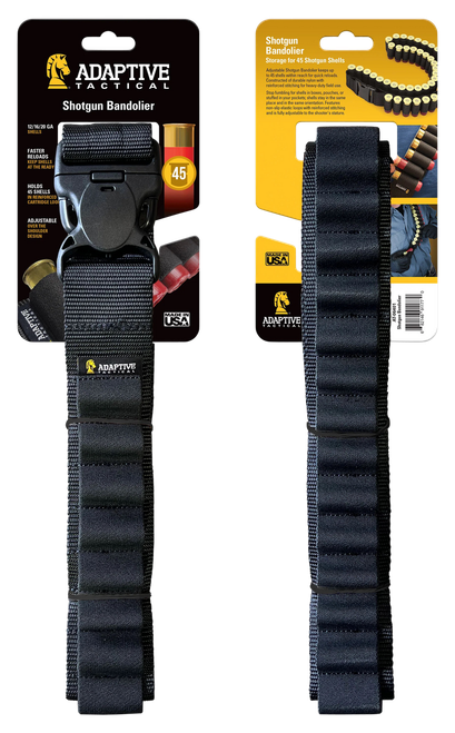 ADAPTIVE TACTICAL AT06401 Shotgun Bandolier  45rd Black Nylon Reinforced, Non-Slip Elastic Loops Fully Adj. Fit