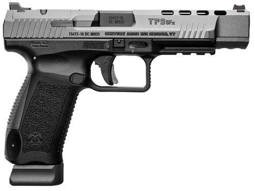 Canik HG4192GN TP9 SFx 9mm Luger 10+1 5.20" Tungsten Gray Match Grade Barrel, Black Lightening Cut/Optic Cut/Serrated Steel Slide, Black Polymer Frame w/Picatinny Rail, Interchangeable Backstrap Grip