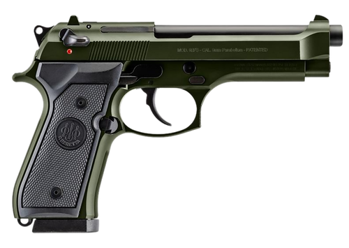 Beretta USA J92F300GR15 92FS  Full Size Frame 9mm Luger 15+1 4.90" Black Steel Barrel, OD Green Cerakote Serrated Slide, OD Green Cerakote Aluminum Frame w/Beavertail, Black Textured Grip