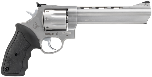 Taurus 2-608069 608  Large 357 Mag/38 Special +P 8 Shot 6.50" Matte Stainless Steel Ported Barrel, Cylinder & Frame, Black Finger Grooved Rubber Grip, Transfer Bar Safety, Exposed Hammer