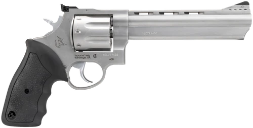 Taurus 2-608069 608  Large 357 Mag/38 Special +P 8 Shot 6.50" Matte Stainless Steel Ported Barrel, Cylinder & Frame, Black Finger Grooved Rubber Grip, Transfer Bar Safety, Exposed Hammer