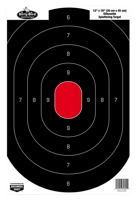 Birchwood Casey 35601 Dirty Bird  Silhouette Tagboard Hanging Pistol 12" x 18" Black/Red White Impact Splatter 100 Per Pkg