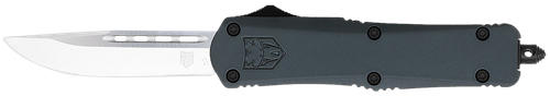 CobraTec Knives MGYFS3DNS FS-3  Medium 3" OTF Drop Point Plain D2 Steel Blade, 4.50" Gray Aluminum Alloy Handle