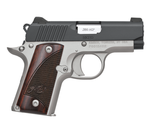 Kimber Mfg.,inc 3300206 Micro Two-Tone NS 380 ACP 7+1 2.75" Matte Black  Stainless Steel Slide Brush Polished Checkered Rosewood Grip