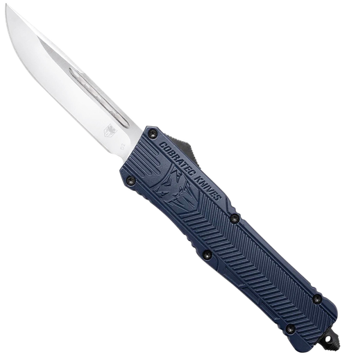 CobraTec Knives LNYCCTK1LDNS CTK-1  Large 3.75" OTF Drop Point Plain D2 Steel Blade/NYPD Blue Aluminum Handle Features Glass Breaker Includes Pocket Clip