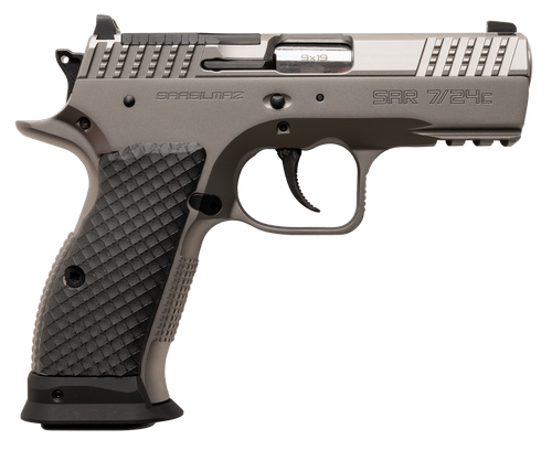 Sarsilmaz SAR7/24C 7/24  Compact 9mm Luger 17+1 Matte Stainless Steel Frame w/Beavertail & Picatinny Rail, Black Polymer Grip