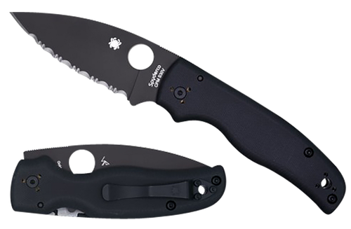 Spyderco C229GSBK Shaman  3.58" Folding Serrated Black DLC CPM S30V SS Blade/Black Textured G10 Handle Includes Pocket Clip
