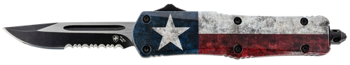Templar Knife SCAP631 Gen II Captain Small 2.69" OTF Drop Point Part Serrated Black Oxide Stonewashed 440C SS Blade, 4.31" Red/White/Blue w/Star Aluminum Handle Glass Breaker