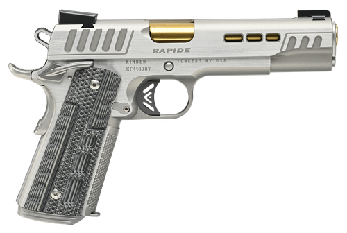 Kimber Mfg.,inc 3000424 Rapide Dawn 10mm Auto 8+1 5" Gold TiN Stainless Steel Barrel, Lightening Cut/Serrated Stainless Steel Slide, Stainless Steel Frame w/Beavertail, Black & Gray G10 Grip