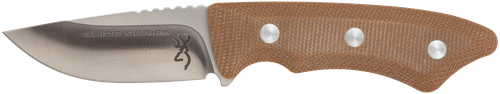 Browning 3220498B Guide Series  Small 3" Fixed Drop Point Plain Brown Satin Sandvik 14C28N SS Blade, Brown Micarta Handle