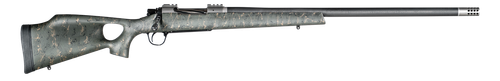 Christensen Arms CA10269815323 Summit TI  Full Size 28 Nosler 3+1, 26" Natural Titanium Steel Threaded Barrel, Natural Titanium Aluminum Receiver, Green w/Black/Tan Webbing Fixed Thumbhole Stock