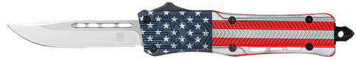 CobraTec Knives MUSACTK1MDNS CTK-1 American Flag Medium 3" OTF Drop Point Plain D2 Steel Blade, 5" Red/White/Blue Flag Cerakote Aluminum Alloy Handle