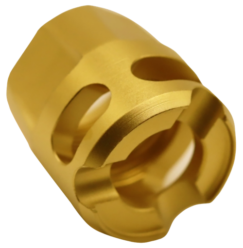 True Precision Inc TPYMICROG Micro Compensator Y-Type Gold 416R Stainless Steel 1/2"x28 Threads 9mm/380 ACP