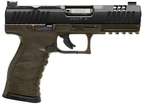 Walther Arms 5220307 WMP  Full Size Frame 22 WMR 15+1 4.50" Black Steel Barrel, Black Optic Ready/Serrated Slide, OD Green Polymer Frame w/Picatinny Rail, Textured Polymer Grip