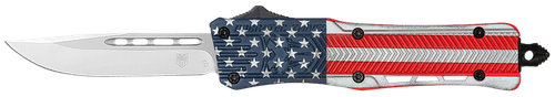 CobraTec Knives SUSACTK1SDNS CTK-1 American Flag Small 2.75" OTF Drop Point Plain D2 Steel Blade, 4.25" Red/White/Blue Flag Cerakote Aluminum Alloy Handle