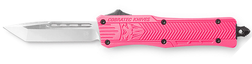 CobraTec Knives SPKCTK1STNS CTK-1  Small 2.75" OTF Tanto Plain D2 Steel Blade/Pink Aluminum Handle Features Glass Breaker Includes Pocket Clip
