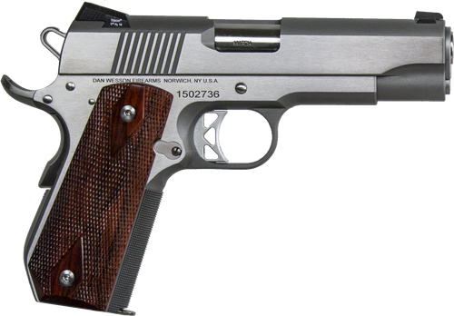 Dan Wesson 01912 Commander Classic *CA Compliant 45 ACP 8+1 4.25" Stainless Match Grade Barrel, Brushed Stainless Steel Serrated Slide & Bobtail Frame, Wood Grip, Ambidextrous