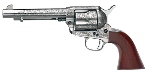 Taylors & Company 550927 1873 Cattleman 45 Colt (LC) Caliber with 5.50" Barrel, 6rd Capacity Cylinder, Overall White Floral Engraved Finish Steel & Walnut Grip