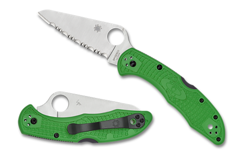 Spyderco  Salt 2  3" Folding Clip Point Serrated H1 Steel Blade Green Bi-Directional Texturing FRN Handle Includes Pocket Clip