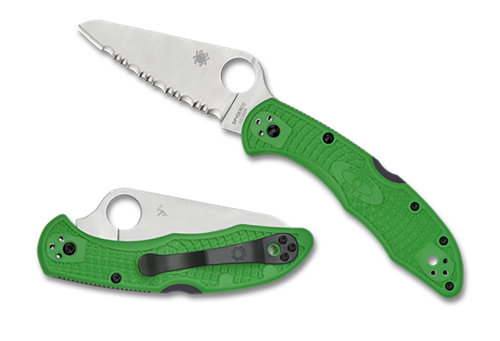 Spyderco  Salt 2  3" Folding Clip Point Serrated H1 Steel Blade Green Bi-Directional Texturing FRN Handle Includes Pocket Clip