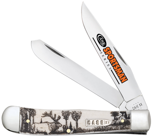 Case 81222 Trapper Sportsman Folding Clip Point/Spey Plain Mirror Polished Tru-Sharp SS Blade/Elk Embellished Natural Bone Handle