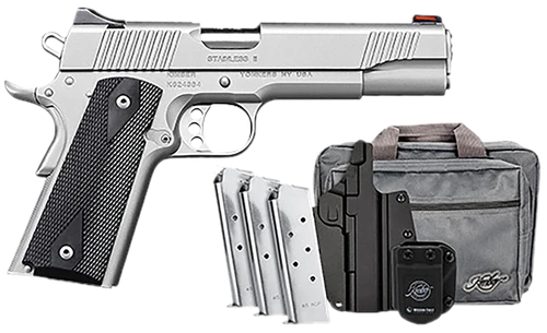 Kimber Mfg.,inc 3200007 Stainless II Club Bundle 45ACP 7+1 5" Satin Silver Front Serrations Stainless Steel Slide Black Synthetic Grip