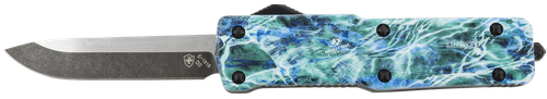 Templar Knife SZMOS321 Premium Weighted  Small 3" OTF Drop Point Plain Black Oxide Stonewashed D2 Steel Blade, 4.50" Mossy Oak Seafoam Aluminum Zinc Alloy Handle