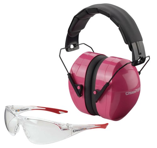 Champion Targets 40624 Eyes & Ears Combo 26 dB Over the Head Pink/Black Adult